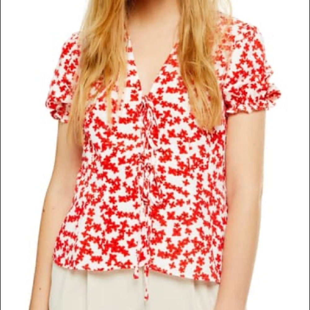 Topshop Floral Print Tie Front Top